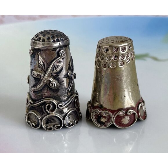 Vintage lot 2 Thimbles Ornate Taxco Mexico Sterling Alpaca silver - Picture 7 of 15